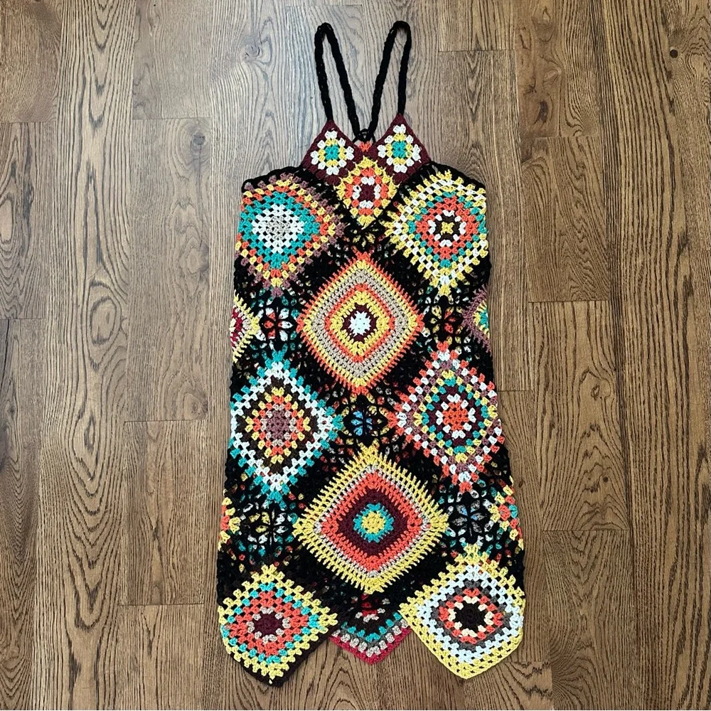 POL Crochet Granny Square Mini Dress Swim Coverup– One Size Fits Most – NWOT - Picture 3 of 5